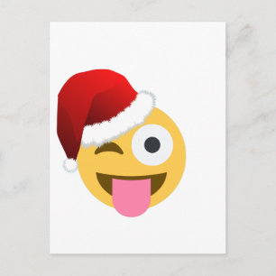 christmas santa claus winking emoji holiday postcard