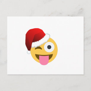 christmas santa claus winking emoji holiday postcard