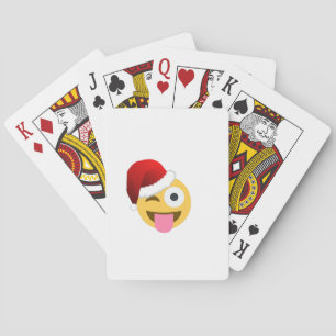 christmas santa claus winking emoji poker cards