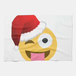 christmas santa claus winking emoji towel