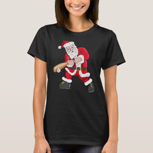 Christmas Santa Claus With Baseball Bat Baseball T_Shirt