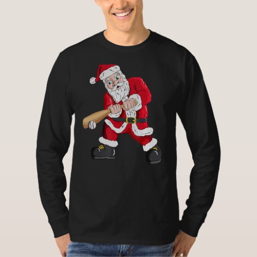 Christmas Santa Claus With Baseball Bat Baseball T_Shirt