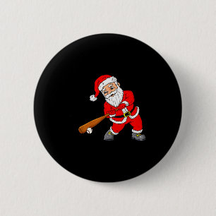 Christmas Santa Claus With Baseball Bat Boys Kids Button