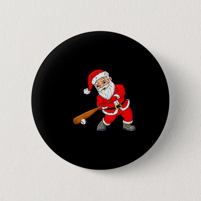 Christmas Santa Claus With Baseball Bat Boys Kids  Button (Front)