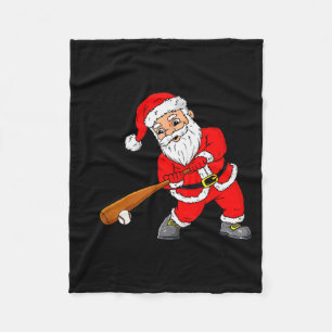 Christmas Santa Claus With Baseball Bat Boys Kids Fleece Blanket