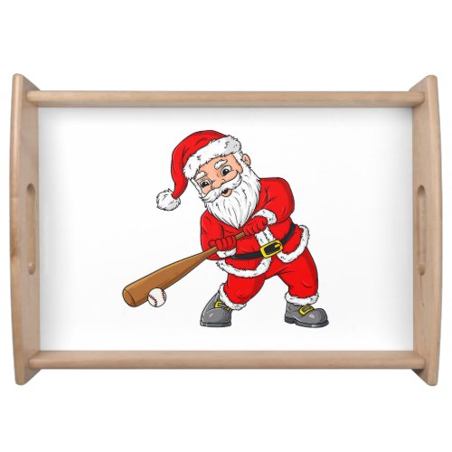 Christmas Santa Claus With Baseball Bat Boys Kids  Serving Tray