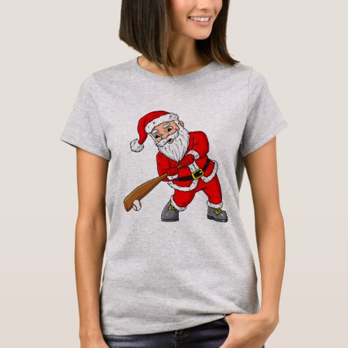 Christmas Santa Claus With Baseball Bat Boys Kids T_Shirt