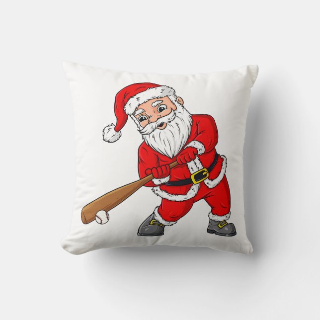 Christmas Santa Claus With Baseball Bat Boys Kids  Throw Pillow (Front)