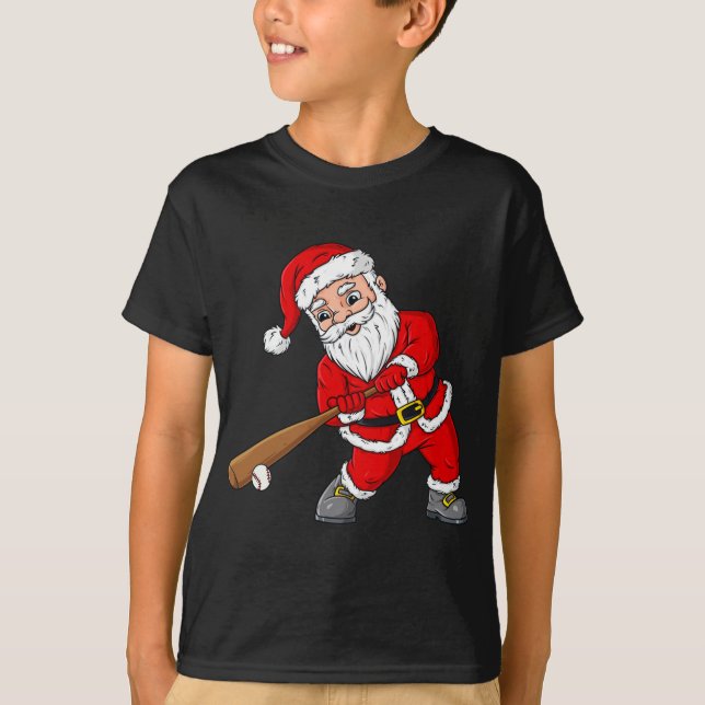 Christmas Santa Claus With Baseball Bat T-Shirt (Front)