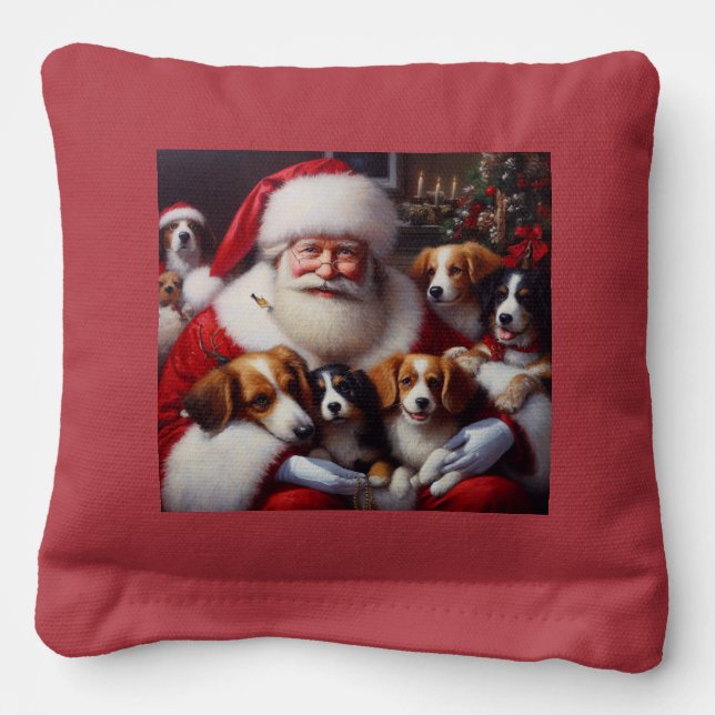 Christmas Santa Claus With Dogs 2 Cornhole Bags (Front)