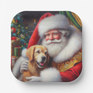 Christmas Santa Claus with Dogs 3 Paper Plates