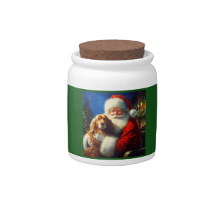 Christmas Santa Claus with Dogs 4 Candy Jar