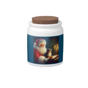 Christmas Santa Claus with Dogs 5 Candy Jar