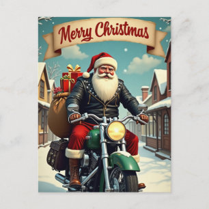 Christmas Santa Claus with Gifts on a Motorcycle Holiday Postcard