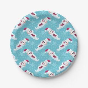 Christmas Santa Claus with snowflakes Round Paper Plates