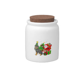 Christmas Santa Claus Xmas Tree Rottweiler Dog Candy Jar