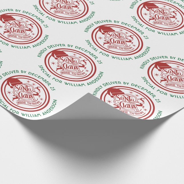 Christmas Santa Clause Delivery Personalized Wrapp Wrapping Paper (Corner)