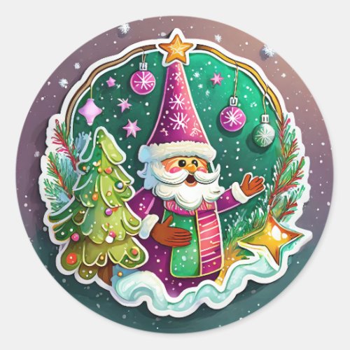Christmas Santa Clause in the Snow  Classic Round Sticker