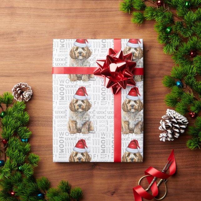 Christmas Santa Cockapoo Holiday Dog Wrapping Paper (Holiday Gift)