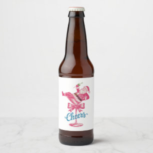Christmas Santa Cocktail Glass Cheers Vintage Xmas Beer Bottle Label