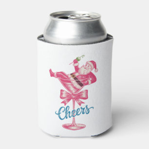 Christmas Santa Cocktail Glass Cheers Vintage Xmas Can Cooler