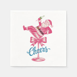 Christmas Santa Cocktail Glass Cheers Vintage Xmas Napkins