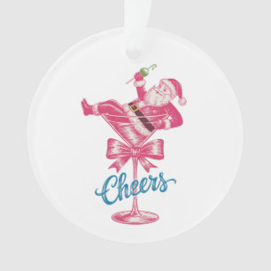 Christmas Santa Cocktail Glass Cheers Vintage Xmas Ornament