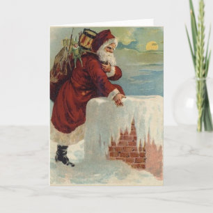 Christmas -  Santa Coming Down the Chimney Holiday Card