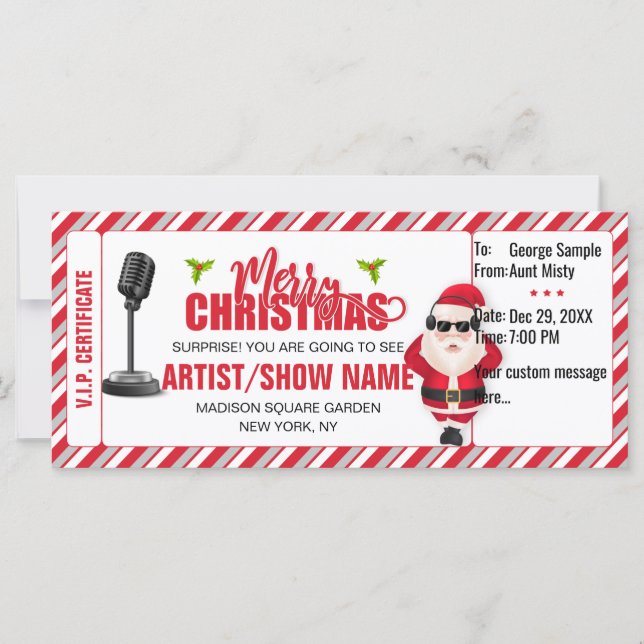Christmas Santa Concert Ticket, Gift Card/Voucher (Front)