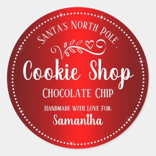 Christmas Santa Cookie Shop Custom Name  Classic Round Sticker