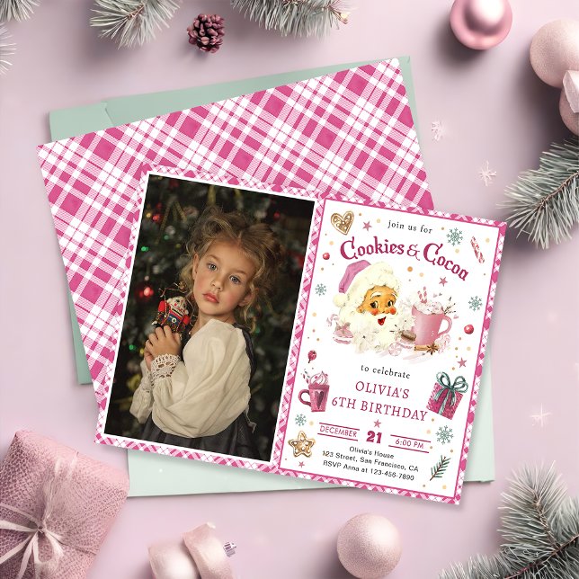 Christmas Santa Cookies and Cocoa Birthday Photo Invitation (Creator Uploaded)