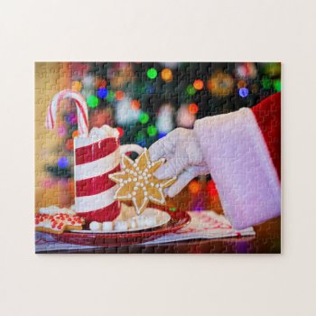 Christmas Santa Cookies And Milk Holiday Xmas Jigsaw Puzzle by UniqueChristmasGifts at Zazzle