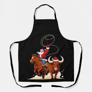 Christmas Santa Cowboy Lasso Bull Riding Rodeo Apron