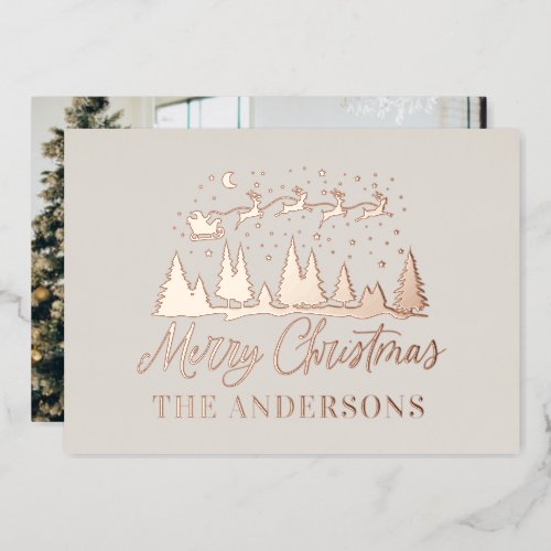 Christmas santa cream elegant traditional photo foil holiday card