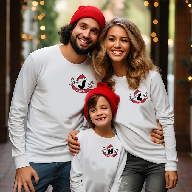 Christmas Santa Crest Banner Family Monogram T-Shirt (Creator Uploaded)