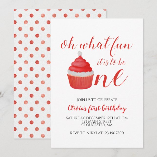 Christmas Santa Cupcake Onederful First Birthday I Invitation (Front/Back)