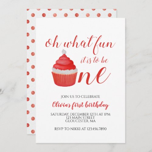 Christmas Santa Cupcake Onederful First Birthday I Invitation