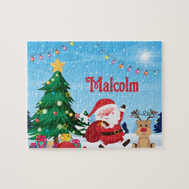 Christmas Santa Custom Child Name Puzzle  (Horizontal)