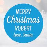 Christmas Santa Custom Name Blue Small Classic Round Sticker<br><div class="desc">Make Christmas magical with a set of personalised Santa stickers. These blue and white stickers can be customized with the recipient's name to make them truly unique. The perfect addition to your holiday gift wrap!</div>