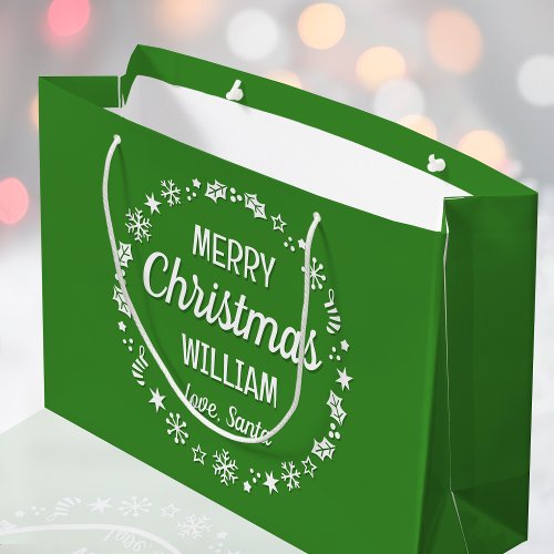 Christmas Santa Custom Name Green Large Gift Bag