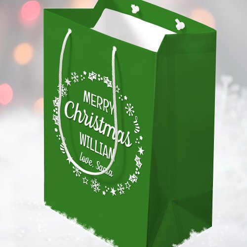 Christmas Santa Custom Name Green Medium Gift Bag