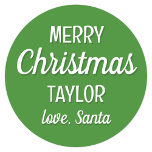 Christmas Santa Custom Name Green Small Classic Round Sticker<br><div class="desc">Make Christmas magical with a set of personalised Santa stickers. These green and white stickers can be customized with the recipient's name to make them truly unique. The perfect addition to your holiday gift wrap!</div>