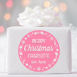 Christmas Santa Custom Name Pink Classic Round Sticker<br><div class="desc">Make Christmas extra special with these personalized name Santa stickers. Featuring a festive border with snowflakes,  holly,  christmas stockings and stars in pink and white.</div>