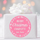 Christmas Santa Custom Name Pink Classic Round Sticker<br><div class="desc">Make Christmas extra special with these 'Love,  Santa' stickers,  personalized with the recipient's name. A stylish template,  featuring a festive border with snowflakes,  holly,  holiday stockings and stars. Custom stickers make a wonderful addition to your gift wrap,  envelopes,  party favors,  and more! Colors: pink and white.</div>