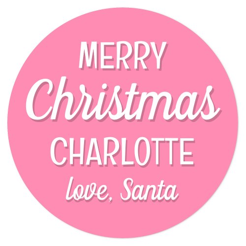 Christmas Santa Custom Name Pink Small Classic Round Sticker