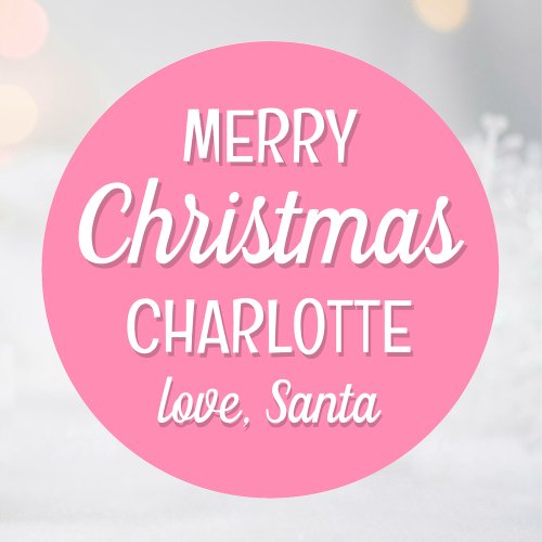 Christmas Santa Custom Name Pink Small Classic Round Sticker