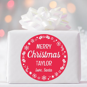 Christmas Santa Custom Name Red Classic Round Sticker
