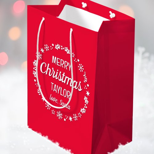 Christmas Santa Custom Name Red Medium Gift Bag
