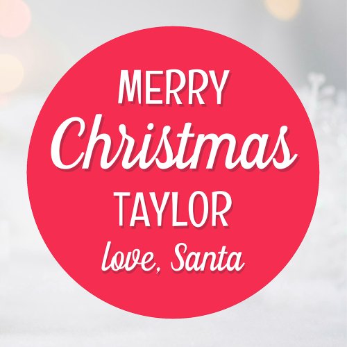 Christmas Santa Custom Name Red Small Classic Round Sticker