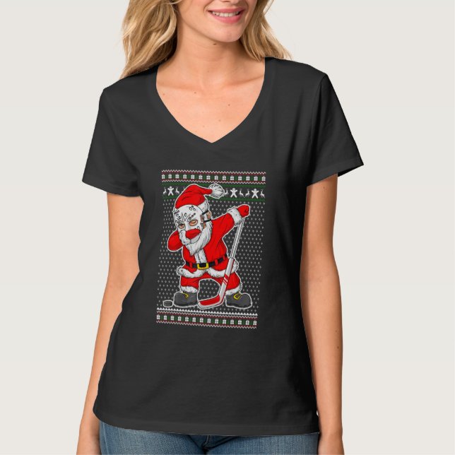 Christmas Santa Dabbing Hockey Player Boys Kids Da T-Shirt (Front)
